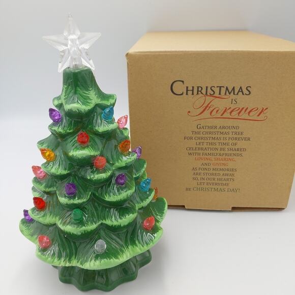 Christmas Is Forever Light Up Tree Ceramic Colored Bulbs 7.5” Battery Powered‎ - Picture 1 of 4